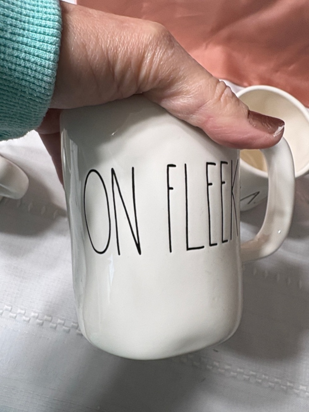 Rae Dunn White Ceramic Mug Pair - 'Namaste' & 'On Fleek' - Picture 4 of 6